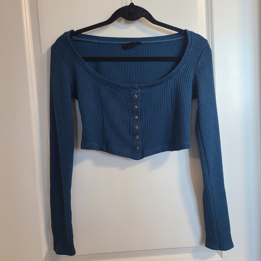 urban outfitters cropped waffle cardigan